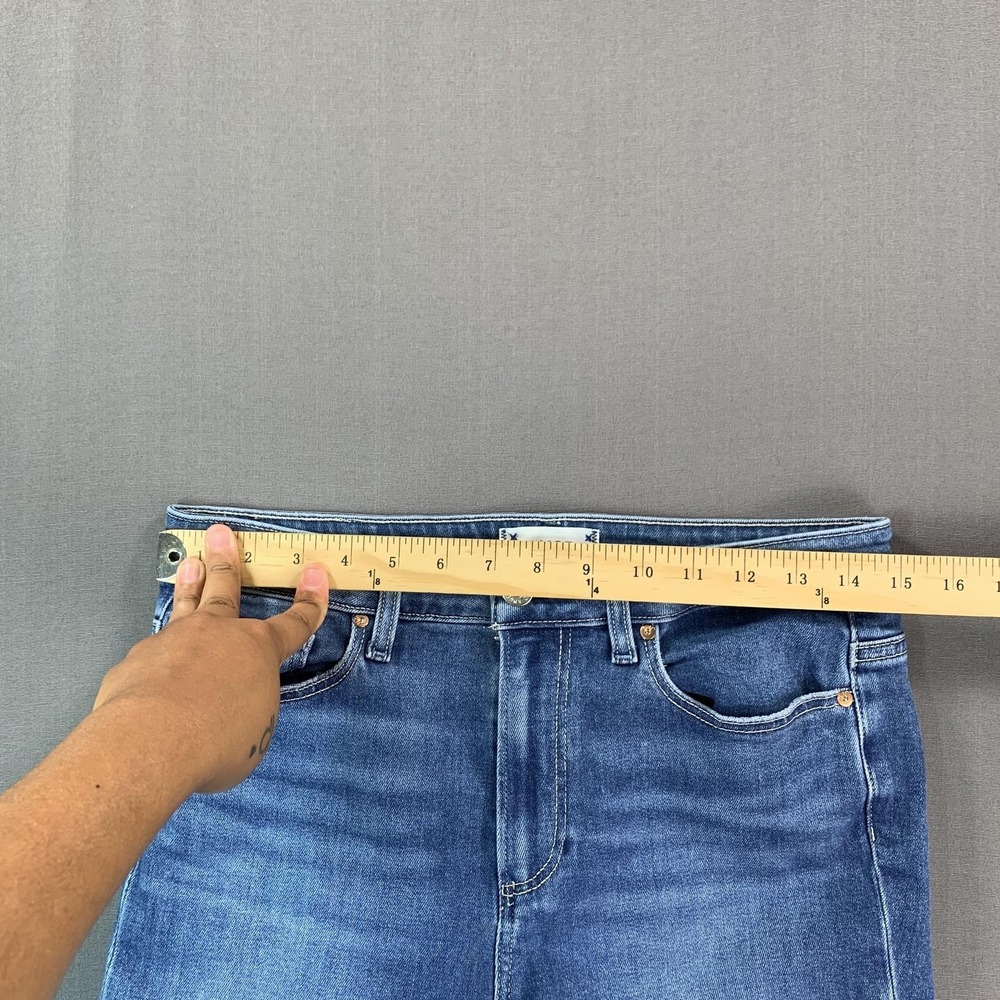 Paige Jeans Womens 29x28 Blue Claudine Mid Rise Crop Flare Raw Hem Stretch - Picture 8 of 16